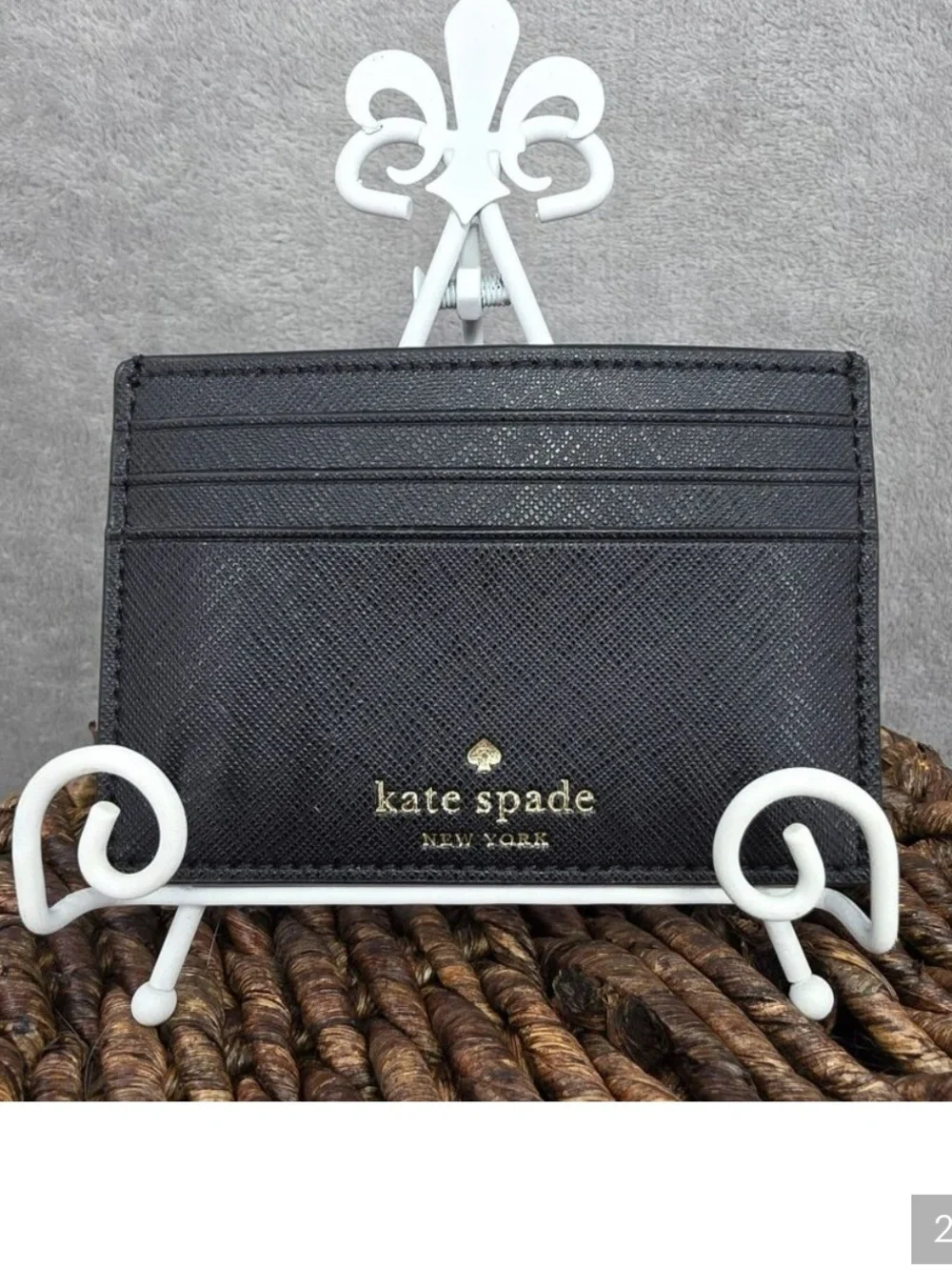 kate spade Greta Court Black Glitter card holder -EUC